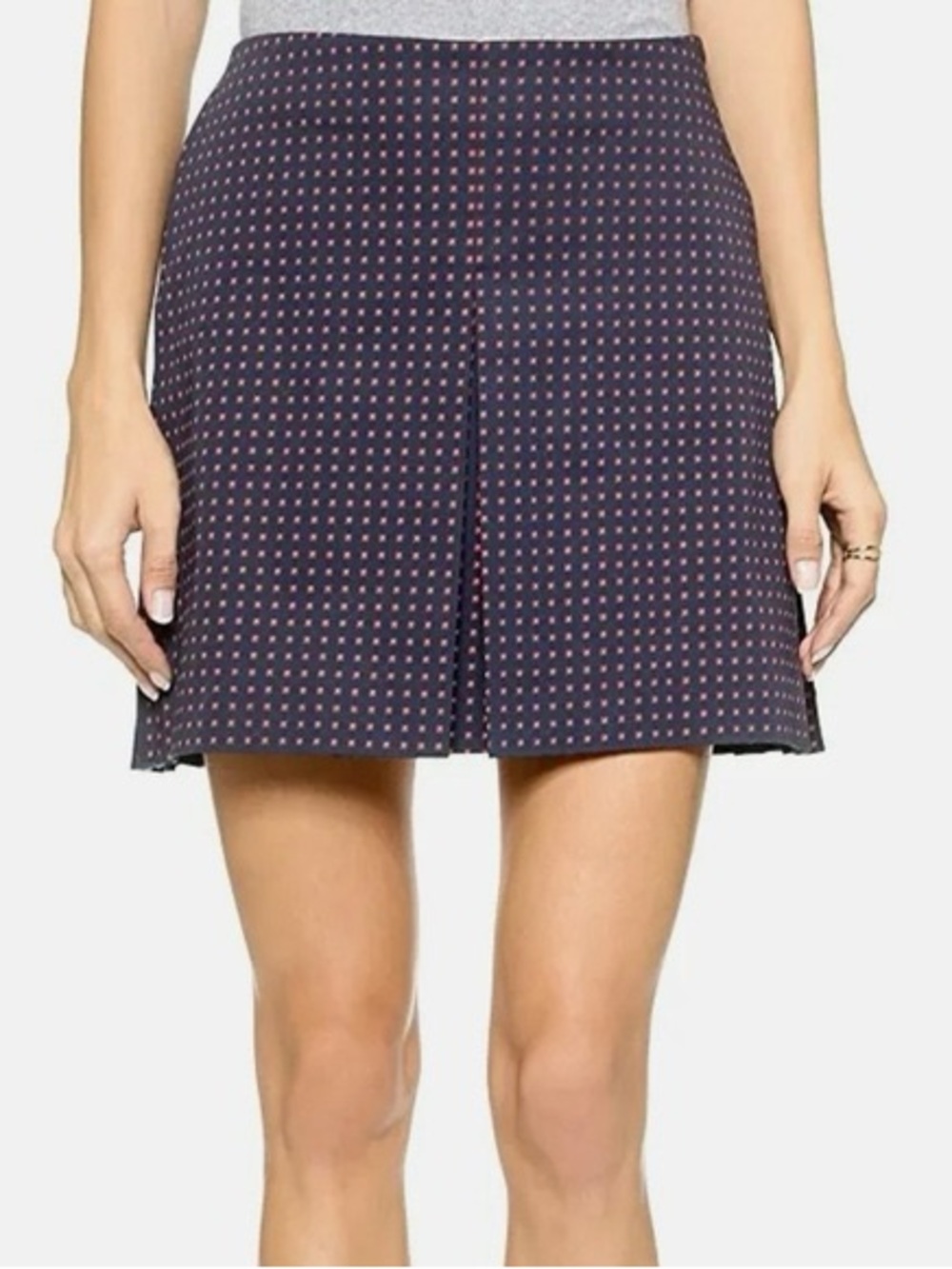 TORY BURCH Dark Blue and Red Patterned Pleated Skirt